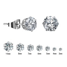 2 Pairs Silver Color Round Stud Earrings For Women CZ AAA Zircon Ear Piercing Studs Surgical Steel Jewelry 3mm-10mm Women Gift 2024 - buy cheap