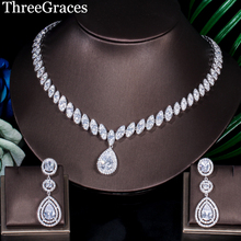 ThreeGraces European Bridal Jewelry Cubic Zirconia Big Waterdrop Long Dangle Earrings And Necklace Sets For Wedding Women JS032 2024 - buy cheap