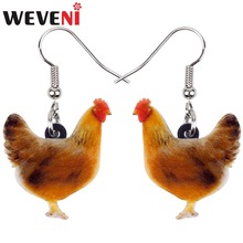 WEVENI Acrylic Standing Farm Chicken Hen Earrings New 2018 Dangle Drop Fashion Animal Jewelry For Women Girls Female Dropship 2024 - buy cheap