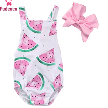 2019 Summer Baby Girls Clothes Sleeveless Watermelon Infant Bebes Romper Backless Halter Jumpsuit +Headband 2pcs Outfit Sunsuit 2024 - buy cheap