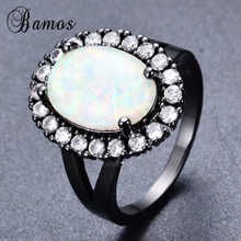 Bamos Unique Big Rainbow Fire Opal Rings For Women Men Black Gold Filled Wedding Party Engagement Cocktail Ring Anillos RB1292 2024 - buy cheap