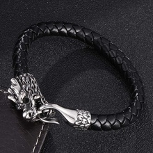 Black/Brown Leather Braided Bracelet Men Personality Dragon Head Stainless Steel Easy-Hook Woven Bangles Pulsera Masculina 2024 - buy cheap