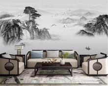 Beibehang Chinese mural wallpaper ink landscape waterfall welcoming pine TV background wall bedroom bedside mural 3d wallpaper 2024 - buy cheap