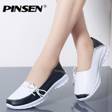 PINSEN 2022 Autumn High Quality Women Shoes Genuine Leather Slip On Flats Shoes Woman Handmade Loafers Flat Ladies Shoes Slipony 2024 - buy cheap