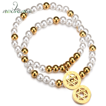 Nextvance hexagrama pulseras de cuentas de oro estrella hexagonal de David pulseras de fe geométrica para Mujeres Hombres amuleto de regalo Bijoux 2024 - compra barato