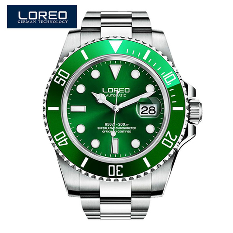 LOREO Green Water Ghost Series Luxury Men Automatic Watches Stainless Steel Diving 200m Waterproof Luminous Mechanical Watch 2022 - buy cheap