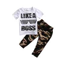 Newborn Infant Baby Boys Summer Sets 2PCS Fashion Casual Short Sleeve Letter White T-Shirts Tops Camouflage Print Pants 1-5Y 2024 - buy cheap