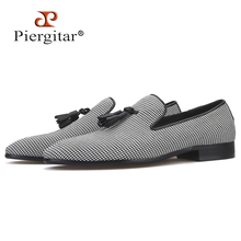 Piergitar 2019 New Three colors Hounds tooth Fabric men's loafers with leather tassel Fashion party and wedding men casual shoes 2024 - buy cheap