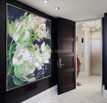 Pintura Floral al óleo para sala de estar, lienzo moderno con diseño de pétalos de tulipán y flores pintadas a mano, imágenes artísticas de pared para sala de estar 2024 - compra barato