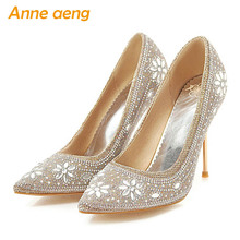 Women Pumps High Thin Heel Metal Pointed Toe Sexy Ladies Bling Crystal Bridal Wedding Women Shoes Gold High Heels Big Size 33-48 2024 - buy cheap