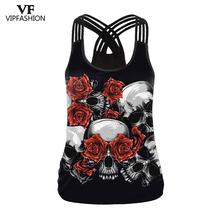 VIP FASHION New Tank Top Halloween Sugar Skull Vest For Women Girl Rose Print Fantastic Workout Party Crop Tops 2024 - buy cheap