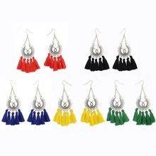 Chinese Vintage color Metal Thread Tassel Long Drop Earrings for Women Bohemian Moon Dangle Earrings Wedding Party Jewelry 2018 2024 - buy cheap