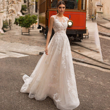 2021 Bohemian Wedding Dresses Lace Sweep Train Buttons Illusion Back Elegant Lace Applique A-Line Bridal Gown vestido de noiva 2024 - buy cheap