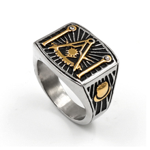 Anel maçônico de pedra de aço inoxidável 316l para homens, anel de símbolo maçônico mestre, anel de conserva, dourado e branco, joias de punk rock masculinas 2024 - compre barato
