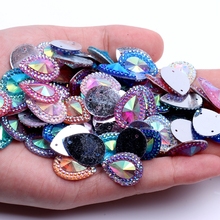 Strass de resina para costura em cabochões, peça com cabochões de lágrima e parte traseira lisa com pedras de 2 furos, contas para decoração de joias faça você mesmo com 40/100 peças 13x18mm 2024 - compre barato