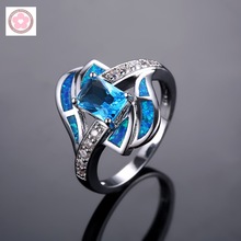 JZ0054 AAA Синий Кристалл синий опал Белый Циркон Модные ювелирные изделия для женщин обручальные кольца 2024 - купить недорого