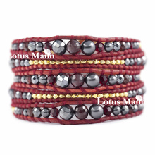 Lotusmann carbunde multi-circle red orange leather bracelet 2024 - buy cheap