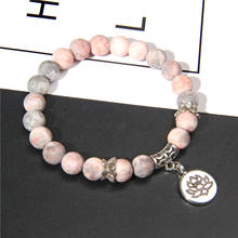 Pulseira artesanal de pedra natural de lótus ohm, contas de buda, rosa, pedra zebra, bracelete charmoso para mulheres e homens, joias de ioga 2024 - compre barato