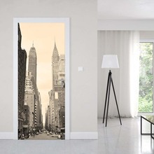 3D стикер двери Нью-Йорк улица для гостиной спальни ПВХ самоклеющиеся обои виниловые водонепроницаемые наклейки на стену 2024 - купить недорого