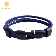 Fine4u b034 multi-camada pulseira de couro genuíno pulseiras para homens punk rock jóias 2024 - compre barato