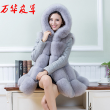 real natural Fox fur vest hooded full pelt womens 2019 winter new waistcoat long outerwear coats long-sleeved jacket 2024 - buy cheap