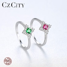 Женское квадратное кольцо CZCITY, дизайнерское кольцо из стерлингового серебра 925 пробы для вечеринки, роскошное CZ, красный и зеленый драгоценный камень, популярные ювелирные изделия, рождественский подарок 2024 - купить недорого