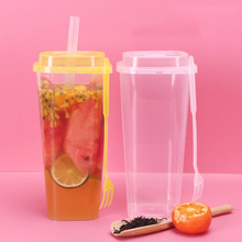 Одноразовая Пластиковая чашка для фруктового чая, вынимающая кружка для напитков с крышкой и вилкой, одноразовая большая емкость, питьевая посуда, молочный чай, упаковочные инструменты 2024 - купить недорого