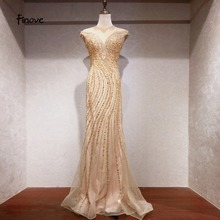 Finove New Robe de soiree Evening Dress Long 2020 Champagne Chic Fully Beaded Crystal Elegant Mermaid Woman Party Dresses Gowns 2024 - buy cheap
