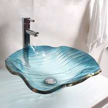 Bathroom tempered glass washbasin Blue Mediterranean above counter basin Individually shaped art basin wash basin LO612549 2024 - buy cheap