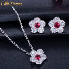 CWWZircons-Conjunto de collar y pendientes para mujer, joyería Coreana de marca, Circonia cúbica roja, colgante de flor, T137 2024 - compra barato