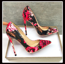 Patent Leather Pumps Women Shoes Flower Stiletto Heels Sexy Printed Dress Shoes 8cm Large Size 2024 - buy cheap