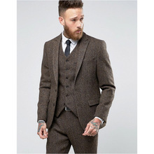 Latest Coat Pants Design Brand Brown Tweed Suit Men Set Slim Fit Custom Wedding Suit Men Blazer Tuxedo 3pcs(Jacket+Pants+Vest) 2024 - buy cheap