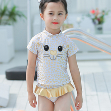 2-8 Years Baby Girls Swimsuits Cartoon Cat Leopard Print Style Children Swimwear Cute Toddlers Kids Hot Springs Bathing Suits 2024 - buy cheap
