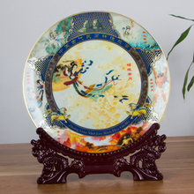 Estilo chinês antigo chapa voadora para a lua jingdezhen decoração em porcelana conjunto de base de madeira presente de casamento 2024 - compre barato