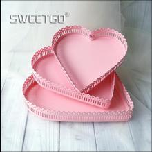 Модный металлический поднос в форме сердца, поднос для еды, розовый декоративный поднос, металлический поднос SNTP082 2024 - купить недорого