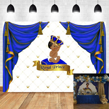 NeoBack-Fondo de fiesta de cumpleaños de bebé, telón de fondo de Príncipe Real, cortina azul decorada, banderines para fiesta de cumpleaños 2024 - compra barato