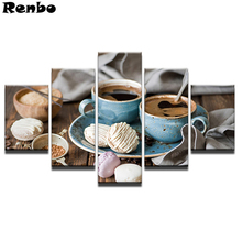 Kitchen Wall sticker Diamond Embroidery 5 Pieces 5D diamond painting "Coffee Cake" DIY Diamond Mosaic sale Picture Pasted 3d art 2024 - buy cheap