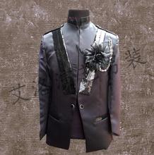 Terno masculino de palco para cantores, roupa de noivado para homens, blazer de lantejoulas, estilo jaqueta, vestido formal preto 2024 - compre barato