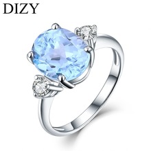 Женское кольцо DIZY, из серебра 925 пробы с натуральным небесно-синим топазом, овальным вырезом и драгоценными камнями, на свадьбу, помолвку 2024 - купить недорого