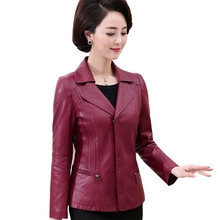Casaco feminino de meia-idade e idade, jaqueta de couro pu de moda simples, tamanho grande, 2024 - compre barato