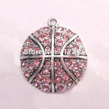 antique silver plated studded with sparkling Basketball pink crystal sports Pendant(P100011) 2024 - buy cheap