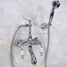 Bathtub Faucet Brass Chrome Silver Wall Mounted Rain Shower Faucet Round Handheld 2 Handle Luxury Bathroom Mixer Tap Set Kna244 2024 - buy cheap
