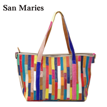San Maries Handbags Colorful Designers Genuine Leather Shoulder Bag Shopper Satchel Stripes Tote Messenger Bags Free Shipping 2024 - buy cheap