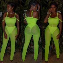 BKLD Sexy Women Jumpsuit Women Off Shoulder Spaghetti Strap 2019 Summer Party Clubwear Mesh Sheer Neon Women Bodycon Jumpsuit 2024 - buy cheap