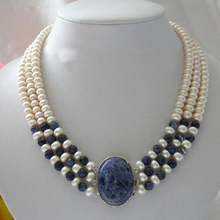 Жемчужное ожерелье, классика, 3 ряда, 7-8 мм, круглый белый пресноводный жемчуг, синий кристалл ожерелье, идеальный женский Рождественский подарок 2024 - купить недорого