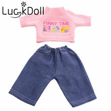 New arrival pink sweater with denim trousers for 18-inch American doll, best gift for children 2024 - buy cheap