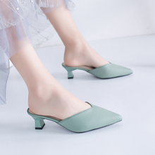 Summer Women Slippers  Female Mules Fashion 5cm Med Heels Shoe Pointed Toe Elegant Woman Slipper 2019 Lady Sandals 2024 - buy cheap