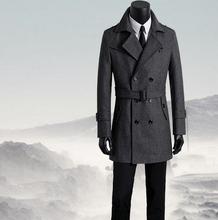 Men's clothing plus size woolen coats mens overcoat medium-long double breasted coat men business casual slim outerwear grey 2024 - buy cheap