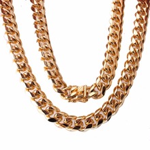 15mm Miami Cuban Curb Link Chain Stainless steel Gold Men's Hip hop Link Necklace 2024 - buy cheap