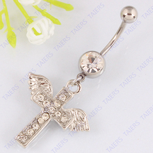 Umbigo anel Asa Cruz belly bar umbigo anel body piercing jóias Senhora Varejo 14G 316L aço cirúrgico Gratuito grátis 2024 - compre barato